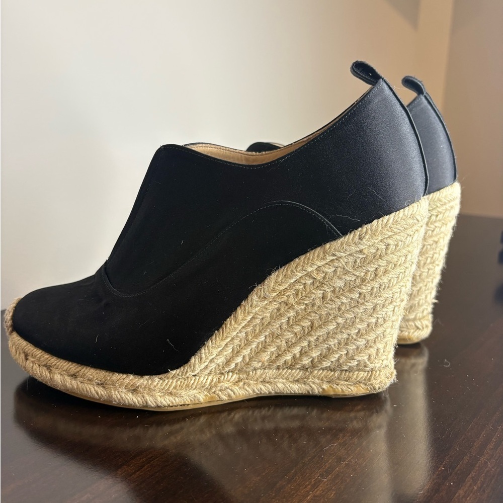 REED KRAKOFF Black Satin High-Cut Espadrille Wedges - Size 38 (US 7.5) - 4" Heel - Picture 2 of 7